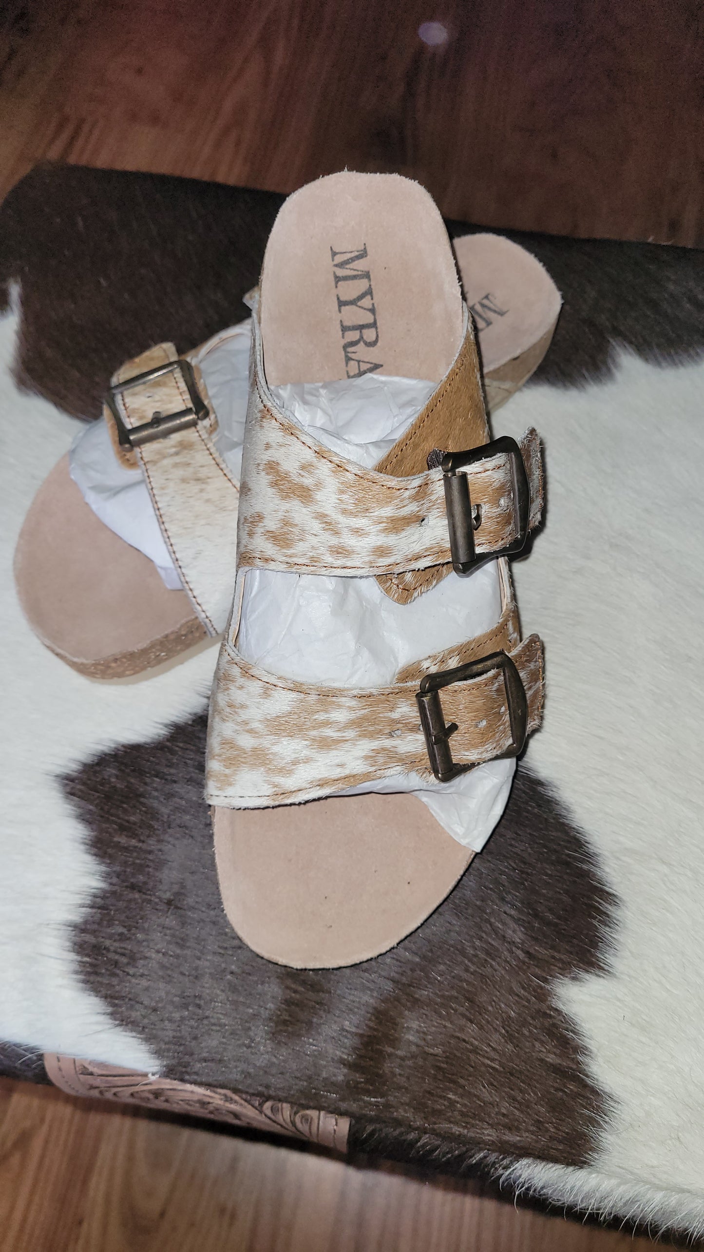 Cowhide sandals size 8