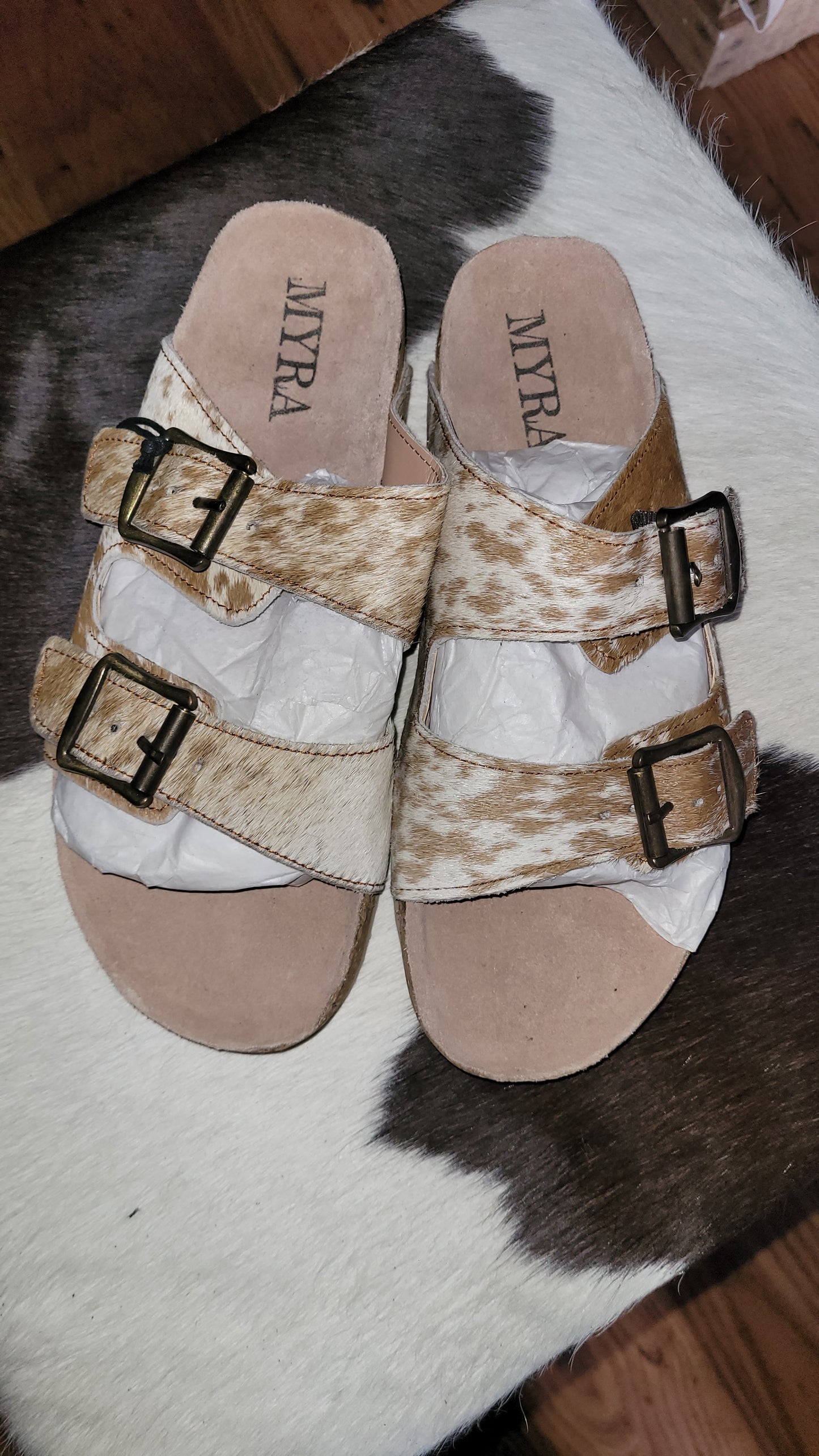 Cowhide sandals size 8